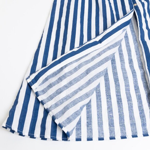 ✨ ZARA Striped Linen Blend Midi Shirt Dress White Blue Button Front - Picture 10 of 13